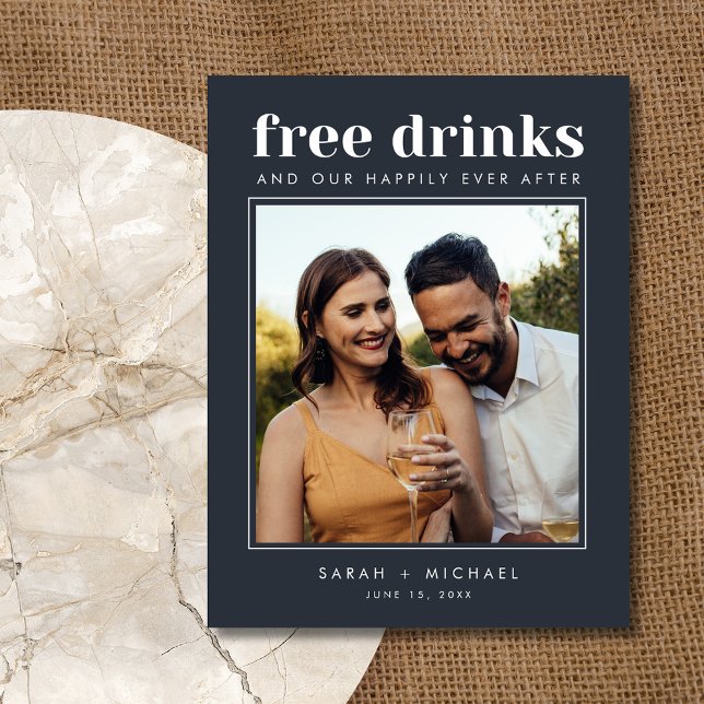 Postal De Anuncios Graciosa bebida gratis Boda Foto Guardar fecha (Funny Free Drinks Wedding Photo Save the Date)