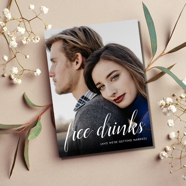 Postal De Anuncios Graciosa bebida gratis Boda Foto Guardar fecha (Funny Free Drinks Wedding Photo Save the Date Announcement Postcard)