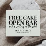 Postal De Anuncios Graciosa Boda Gratuita De Pasteles Abiertos Bar Ah<br><div class="desc">¿Estás listo para celebrar el amor, la risa y el alegre viaje hacia la felicidad matrimonial? Nuestras tarjetas personalizadas "Save the Date" ofrecen una deliciosa mirada a la diversión y la celebración llena de amor que esperan a sus invitados. Con la alegre y encantadora cita "Free Cake, Open Bar, y...</div>