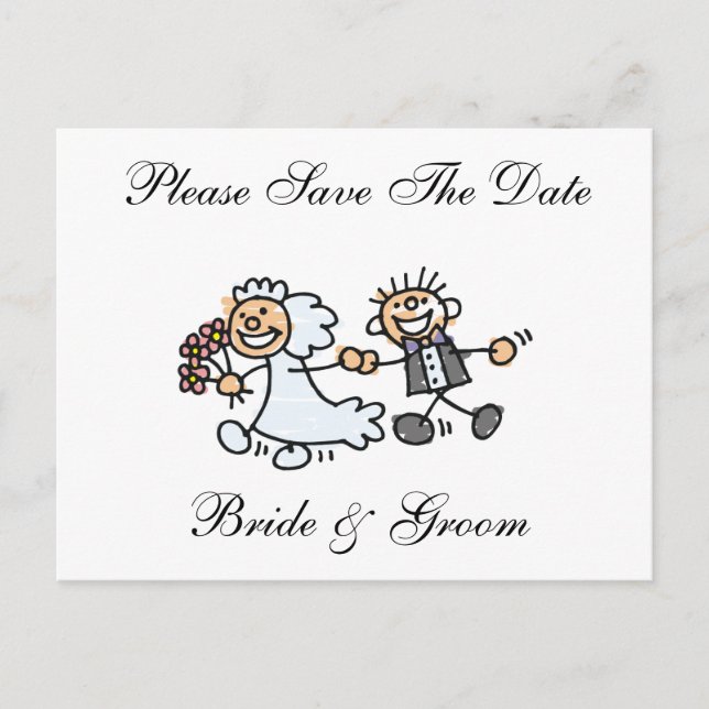 Postal De Anuncios Gracioso Salve La Fecha Feliz Novia Groom Boda (Anverso)