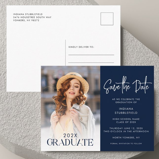 Postal De Anuncios Graduación 2025 Foto Salven la fecha de graduación (Graduation 2025 Photo Save the Date Grad Announcement Postcard)