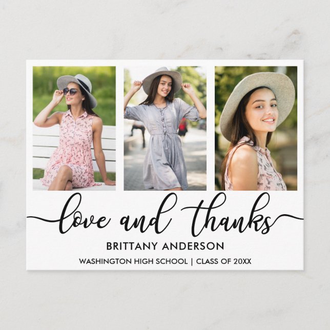 Postal De Anuncios Graduación Amor y Agradecimiento Moderno 3 Fotos B (Anverso)