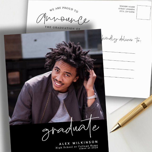 Postal De Anuncios Graduación con foto simple de escritura divertida  (Subido por el creador)