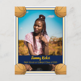 Postal De Anuncios Graduación de Baloncesto Azul Marino y Dorado