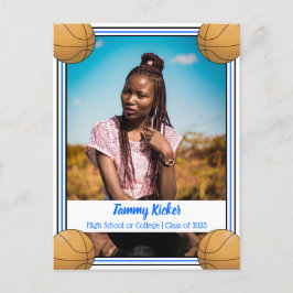 Postal De Anuncios Graduación de Baloncesto Azul y Negro