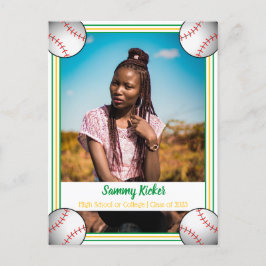 Postal De Anuncios Graduación de béisbol verde y dorado