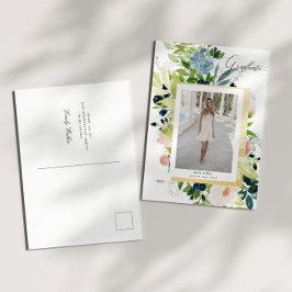 Postal De Anuncios Graduación de Foto Floral Besos de Azul Medianoche