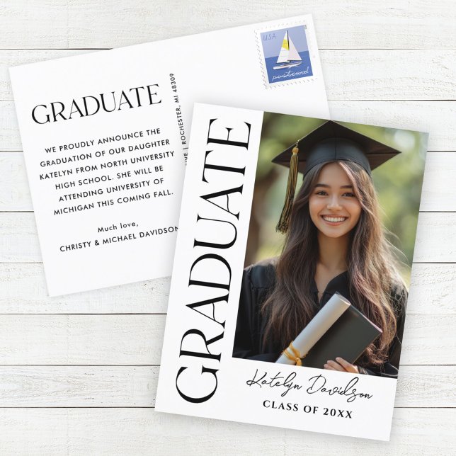 Postal De Anuncios Graduación de fotografía de Personalizado negro mo (Subido por el creador)