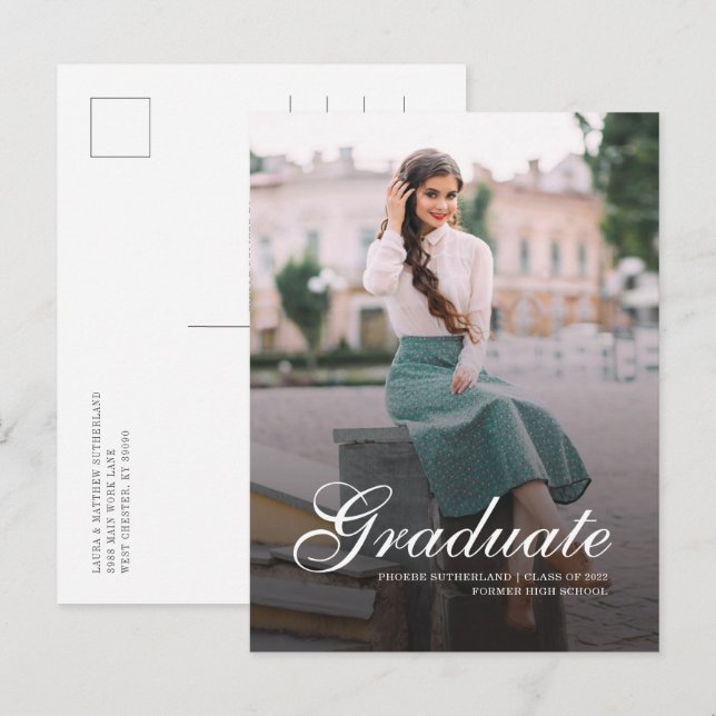 Postal De Anuncios Graduación de fotos con letras de mano moderna 202 (Anverso / Reverso)