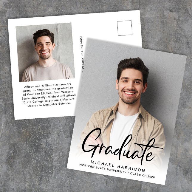 Postal De Anuncios Graduación de superposición de foto de guión moder (Subido por el creador)