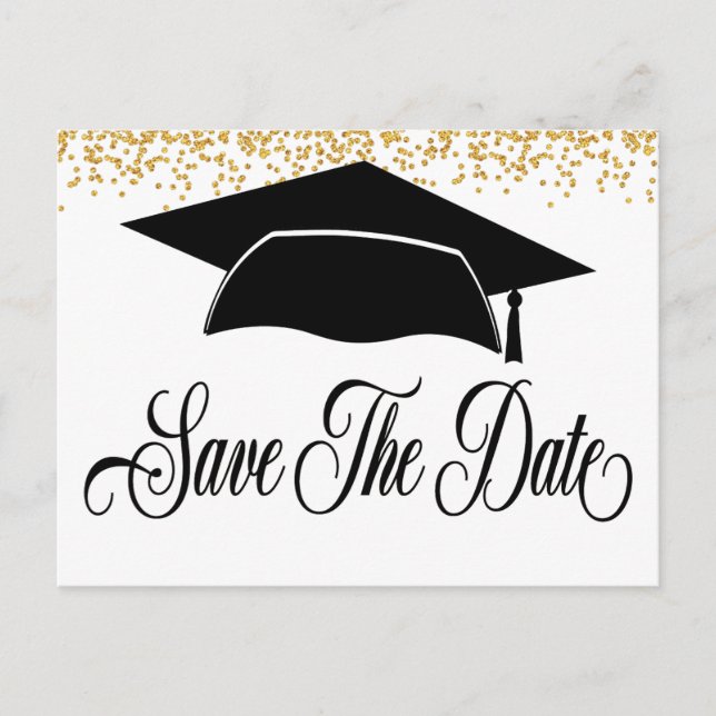 Postal De Anuncios Graduación Dorado Brillante Guardar La Fecha (Anverso)