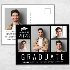 Postal De Anuncios Graduación en negro mínima moderna de 5 Collages d