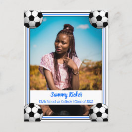 Postal De Anuncios Graduación en negro y azul de fútbol