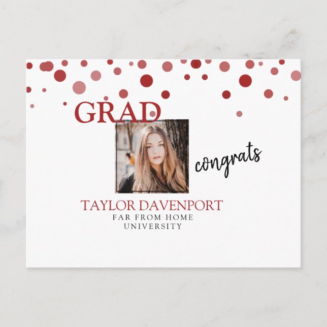 Postal De Anuncios Graduación Foto Femenina Mensaje Gratuito (Anverso)