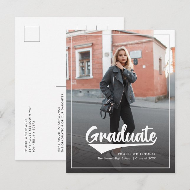 Postal De Anuncios Graduación Foto Script 2025 Grad (Anverso / Reverso)