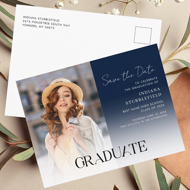 Postal De Anuncios Graduación Foto Script Grad 2025 Guardar la fecha (Graduation Save the Date Script Grad Photo Announcement Postcard)