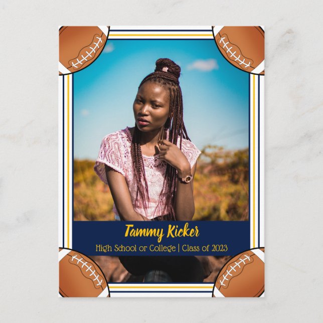 Postal De Anuncios Graduación Fútbol Navy y Gold (Anverso)