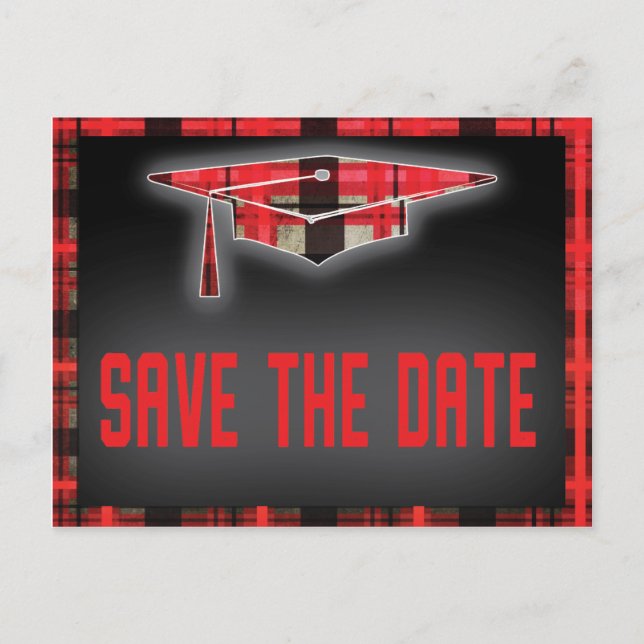Postal De Anuncios Graduación Guardar Fecha Moderno Plaid Tartán (Anverso)