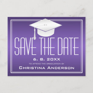 Postal De Anuncios Graduación Guardar la fecha Moda Púrpura Grad Cap