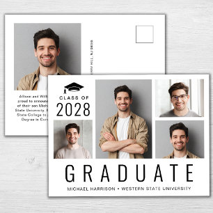 Postal De Anuncios Graduación mínima moderna de 5 Collages de fotos