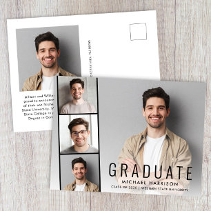 Postal De Anuncios Graduación mínima moderna de fotos en tiras de fot