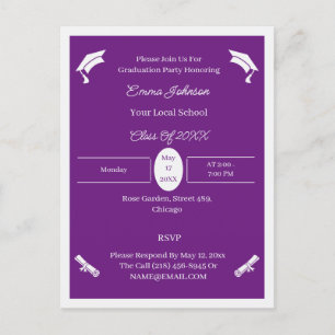 Postal De Anuncios Graduación minimalista De Personalizados Púrpura Y