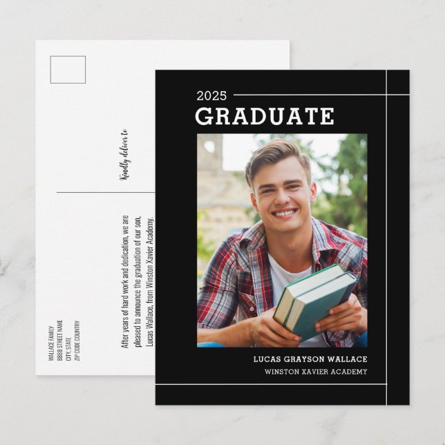 Postal De Anuncios Graduación moderna de fotos en blanco negro (Anverso / Reverso)