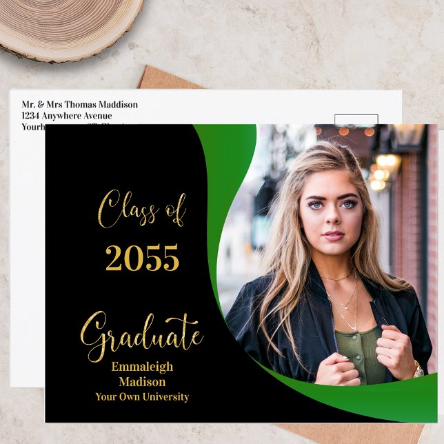 Postal De Anuncios Graduación moderna Foto de onda negra/verde (Subido por el creador)