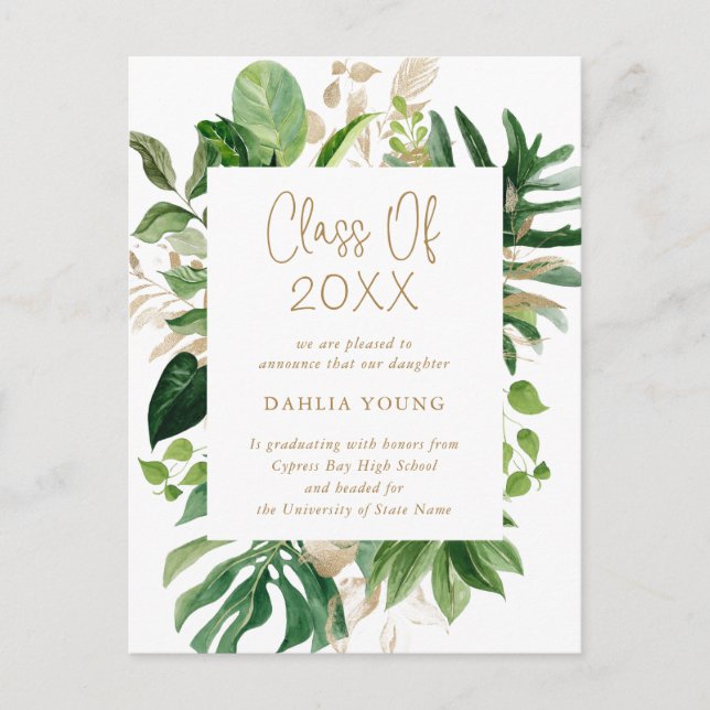 Postal De Anuncios Graduación Moderna Vegetación Tropical (Anverso)