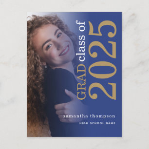 Postal De Anuncios Graduación Moderno Foto Oro Azul 2025