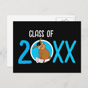Postal De Anuncios Graduación Puppy Blank Postcard Blue