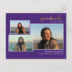 Postal De Anuncios Graduación púrpura de 3 guiones de Collage de foto