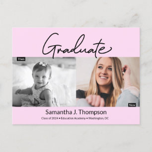 Postal De Anuncios Graduación rosa de Rubor entonces y ahora fotos de