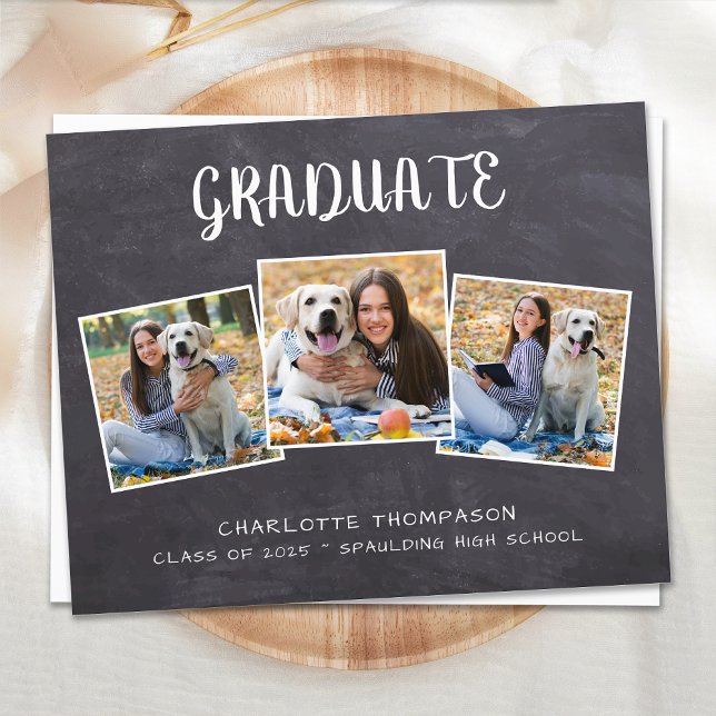 Postal De Anuncios Graduación Rustic 3 Photo Chalkboard (Subido por el creador)
