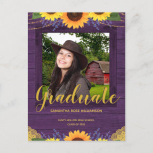 Postal De Anuncios Graduación Rustica de Fotografías: Morado de giras