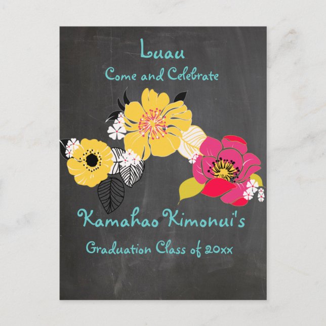 Postal De Anuncios Graduación/tropicales de PixDezines en pizarra (Anverso)