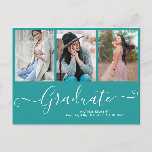 Postal De Anuncios Graduación Verde azulada de guiones de grado 3 Col (Anverso)