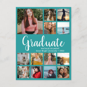 Postal De Anuncios Graduación Verde azulada y blanca de 14 Collages d