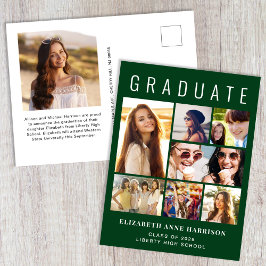 Postal De Anuncios Graduación verde de 8 fotos moderna