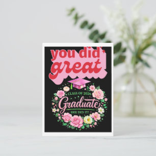 Postal De Anuncios Graduada de la Clase de 2026 Lo Logró Floral Rosa