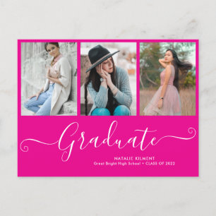 Postal De Anuncios Graduado 3 Colaje de Fotos Graduación Rosa Brillan
