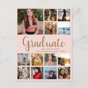 Postal De Anuncios Graduado de 13 Collages de fotos de color rosa y o