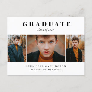 Postal De Anuncios Graduado Elegante Moderno Simple 3 Fotos Graduació