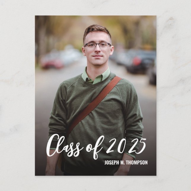Postal De Anuncios Graduado masculino promoción 2025 Foto Mensaje per (Anverso)
