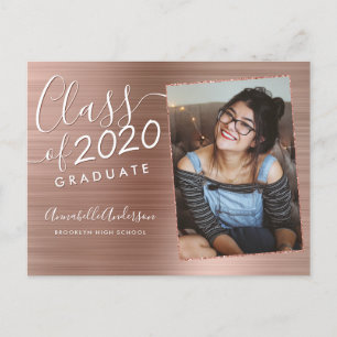 Postal De Anuncios Graduado Rosa de Oro Cepillado con foto Metalizado