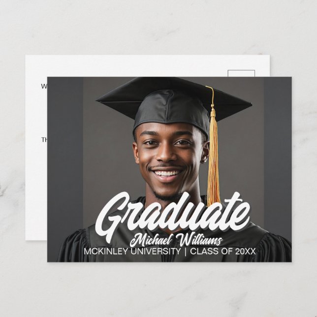 Postal De Anuncios Graduate Photo with Bold Script Graduation (Anverso / Reverso)