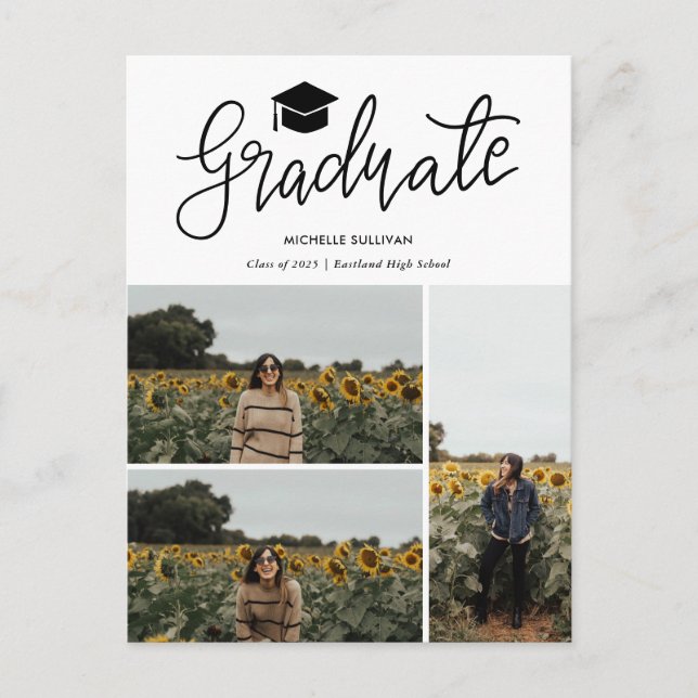 Postal De Anuncios Graduate Script | Three Grad Photo Collage (Anverso)