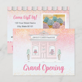 Postal De Anuncios Gran abertura Cafetería Purpurina Rosa