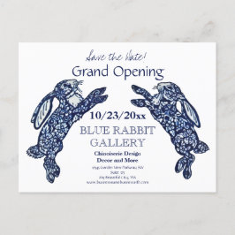 Postal De Anuncios Gran Apertura de Negocio Creativo Blue Bunny