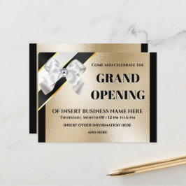 Postal De Anuncios Gran apertura empresarial lazo blanco dorado negro